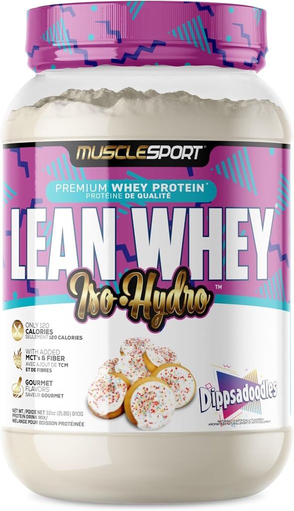 Poudre de protéines de Lean Whey RevolutionTM de Musclesport - Isolation de protéines de Whey - Faible teneur en calories, faible teneur en glucides, faible teneur en gras, colorants incroyables - 25g de protéines par scoop (2lb, Dippsadoodles)