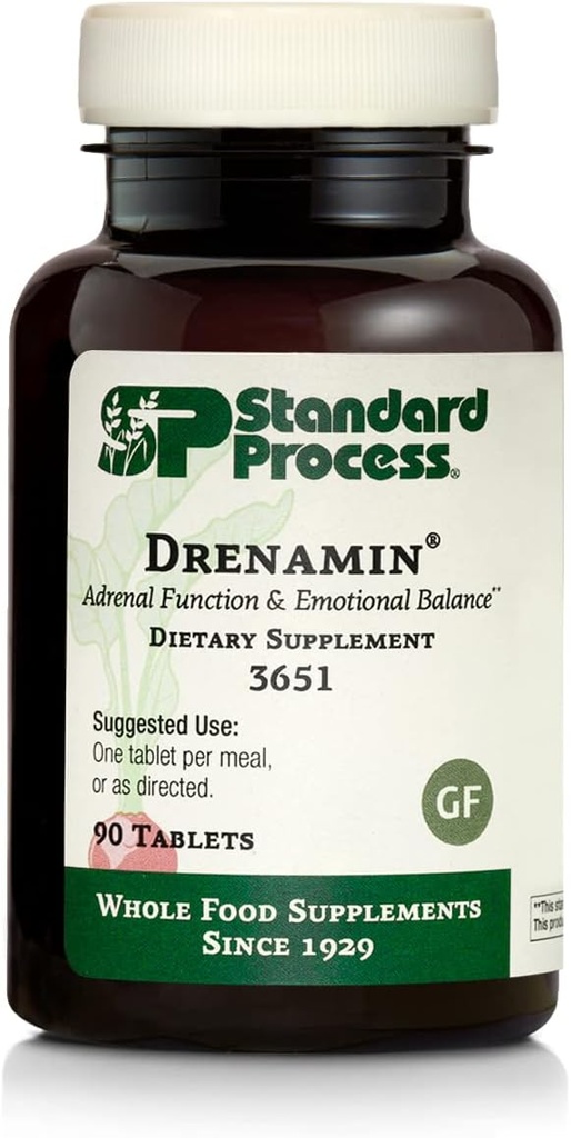 Processus standard Drenamin - Supplément de la fonction adrénale pour une réponse au stress sain - Soutient la production d'énergie saine et le métabolisme - Sans gluten, sans lait et sans soie - 90 comprimés (90 portions)