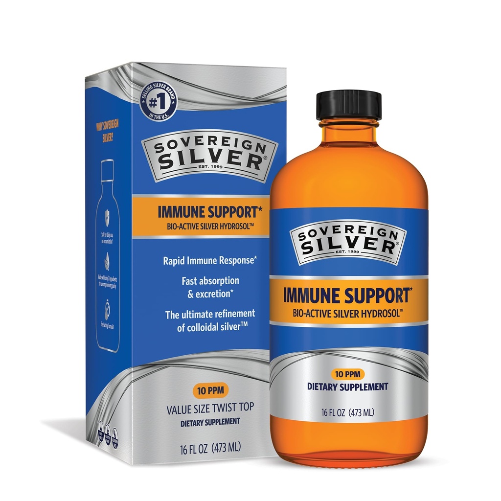 Argent souverain hydrosol bioactif argent pour le support immunitaire - Colloïdal argent liquide -10 ppm, 16oz (473mL) - Taille de la valeur