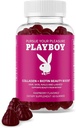 Playboy - Collagen + Biotin Beauty Boost Gummies pour les cheveux, la peau, les ongles et les cils (60 Gummies) - Biotine aromatisée framboise et supplément collagène pour les femmes et les hommes - sans OGM, sans gluten, sans noix