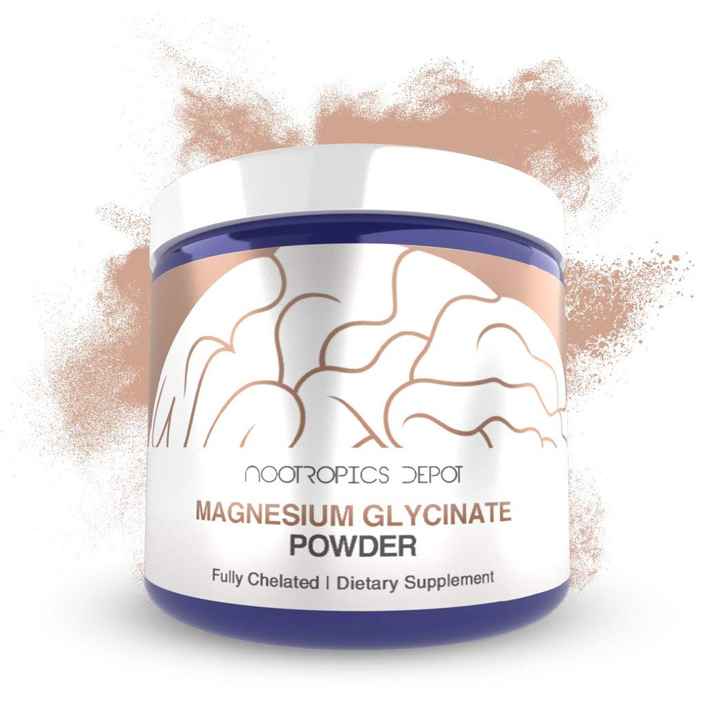 Nootropics Depot Magnésium Glycinate Poudre de 250 grammes Complément minéral de Magnésium Soutient la santé du coeur, du muscle, du nerf et des os