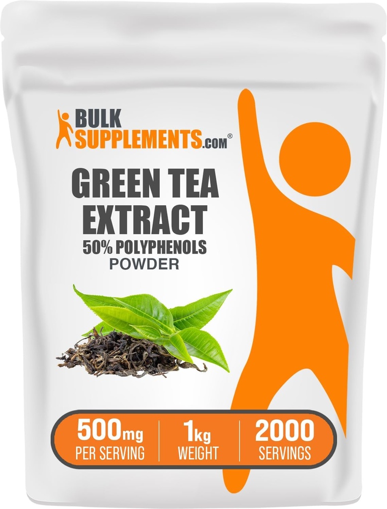 BulkSupplements.comgreen Tea Extract Powder - 50% Polyphenols Supplement, EGCG Supplements - Gluten Free, 500mg per Serving, 1kg (2.2 lbs) (Pack of 1)