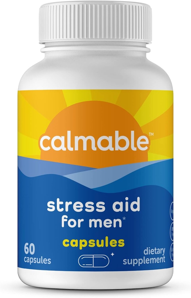 Aide à soulager le stress pour les hommes - Se sentir heureux, calme, concentré et relaxé et le plus vibrant vous - Vegan - avec Maca et Ashwagandha - Soutien de stress supplément alimentaire vitamine - 60 capsules
