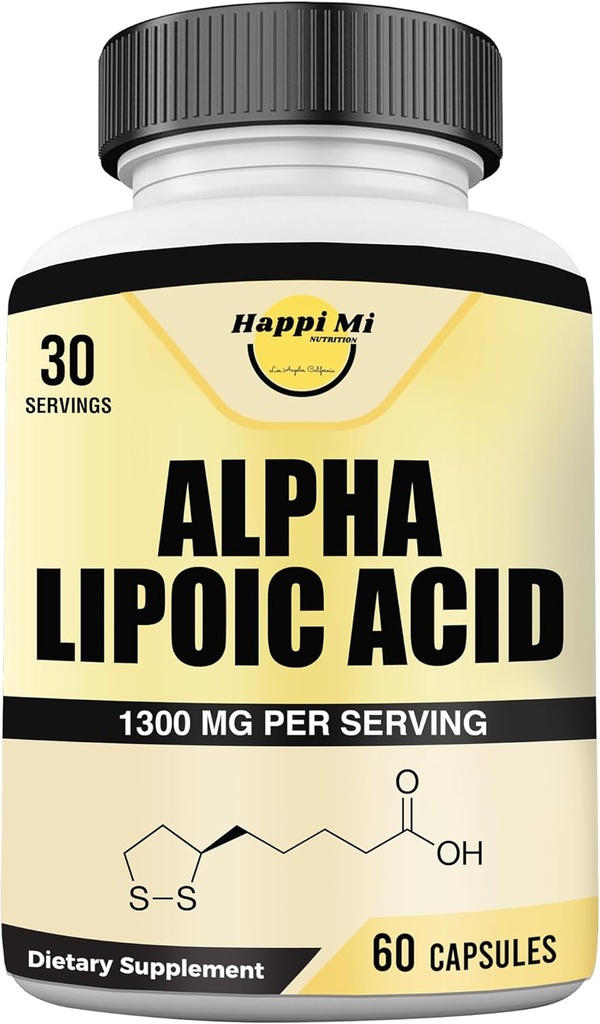Alpha Capsules d'acide lipoïque 1300mg par portion - 30 portions par bouteille - Soutien antioxydant pour la santé globale
