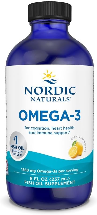 Nordic Naturals Omega-3, Saveur de citron - 8 oz - 1560 mg Omega-3 - Huile de poisson - EPA & DHA - Soutien immunitaire, santé cérébrale et cardiaque, bien-être optimal - Non-OGM - 48 portions