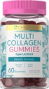 Carlyle Collagen Gummies de 60 comtes Complexe de multicollagènes de beauté Supplément de formule de beauté de Berry Flavor de mélange, sans gluten