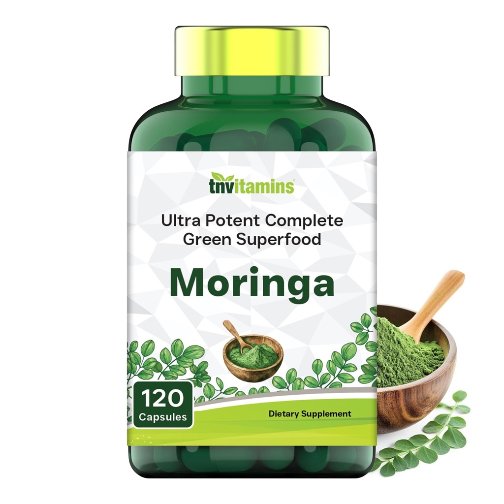 tnvitamins Moringa Capsules 10 000 mg - 120 Capsules Exclusivement Pure Moringa Oleifera Leaf Powder Supplement Exclusive Green Superfood Exclusive Green Powder Pills Exclusive, Made in the USA!