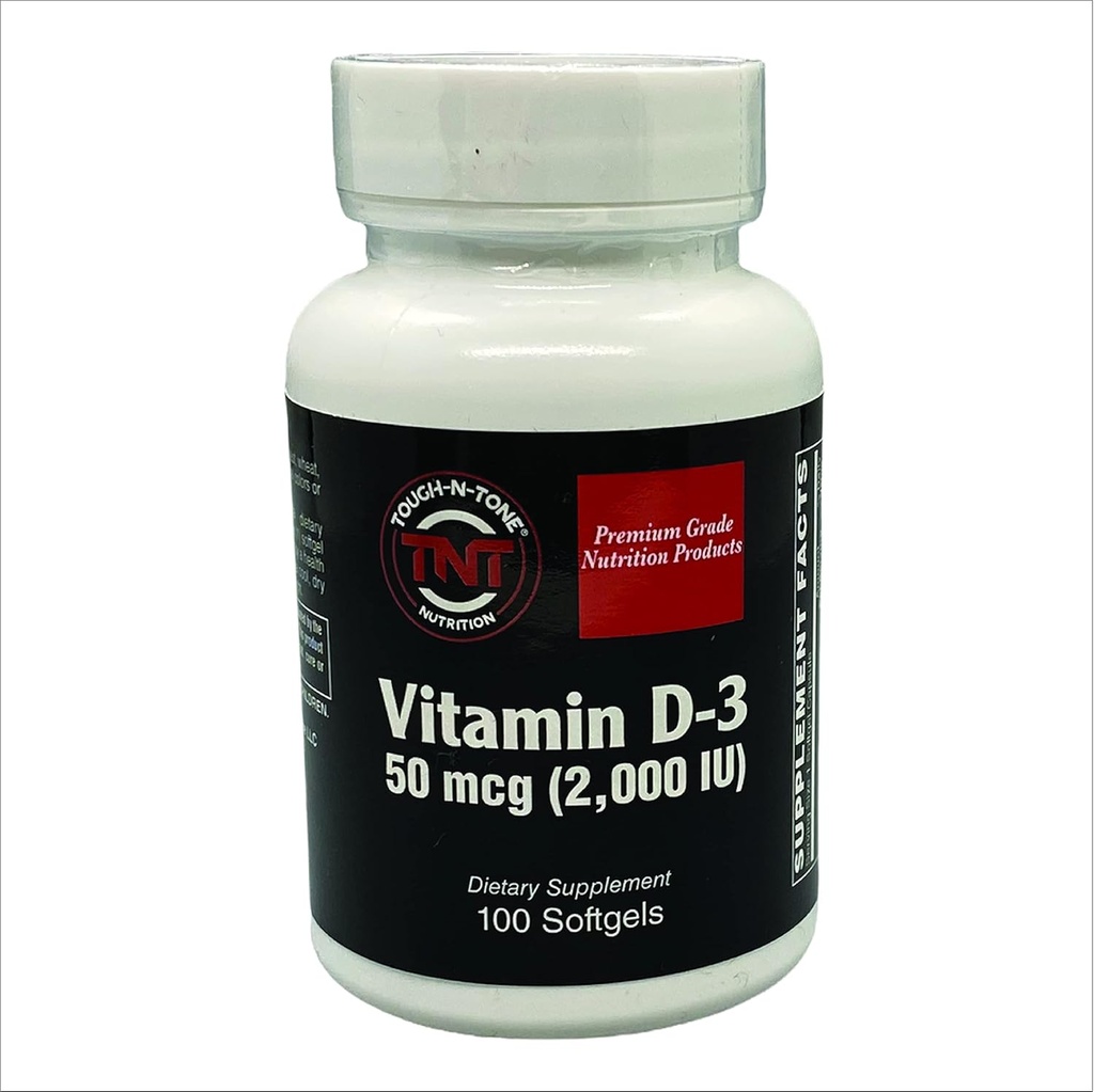 TOUGH-N-TONE Premium vitamine D-3, 2000 UI (cholecalciferol), une forme hautement biodisponible de vitamine D, dans un gel doux facile à avaler.
