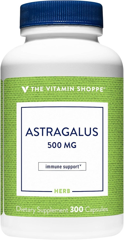 The Vitamine Shoppe Astragalus (Root) 500mg - Supplément à base de plantes pour soutenir le système immunitaire et les défenses naturelles du corps - aide à construire l'endurance, l'énergie et la vitalité (300 capsules)