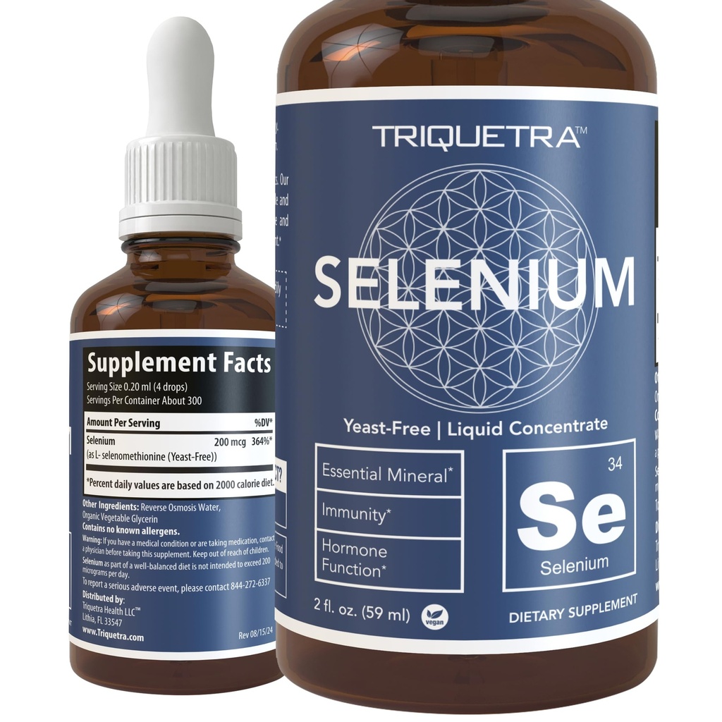 Sélénium - 200 mcg, forme sélénométhionine, 300 portions - Vegan, bouteille de verre, sans levure - concentré liquide sublingual - antioxydant, soutient l'immunité, la santé thyroïde (2 oz.)