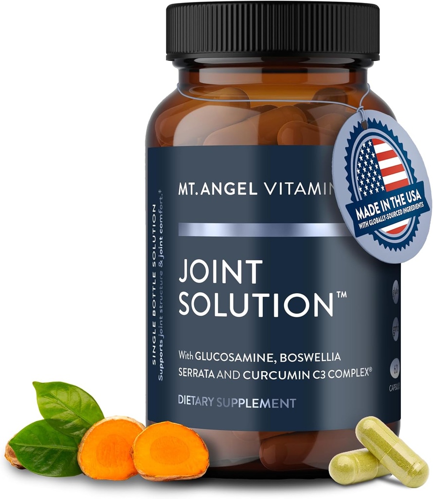 Vitamines Mt. Angel - Solution articulaire - Complexe Curcumin C3, Turcuma, Tumérium, Curcuma, Supplément de soutien, Tumérium et Ginger, Supplément Turcuma, Glucosamine, Collagène - 60 capsules