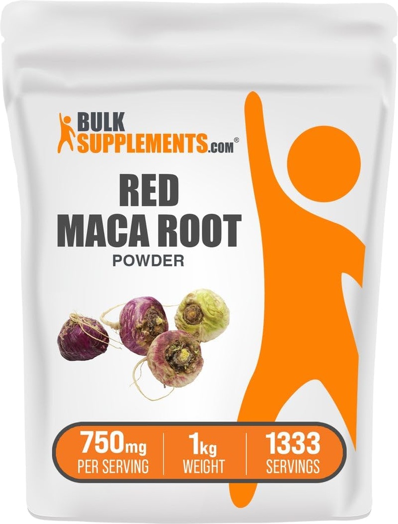 BulkSupplements.com Poudre de maca rouge - de racine, supplément de maca, supplément à base de plantes - Vegan & sans gluten, 750mg par portion, 1kg (2,2 lbs) (paquet de 1)