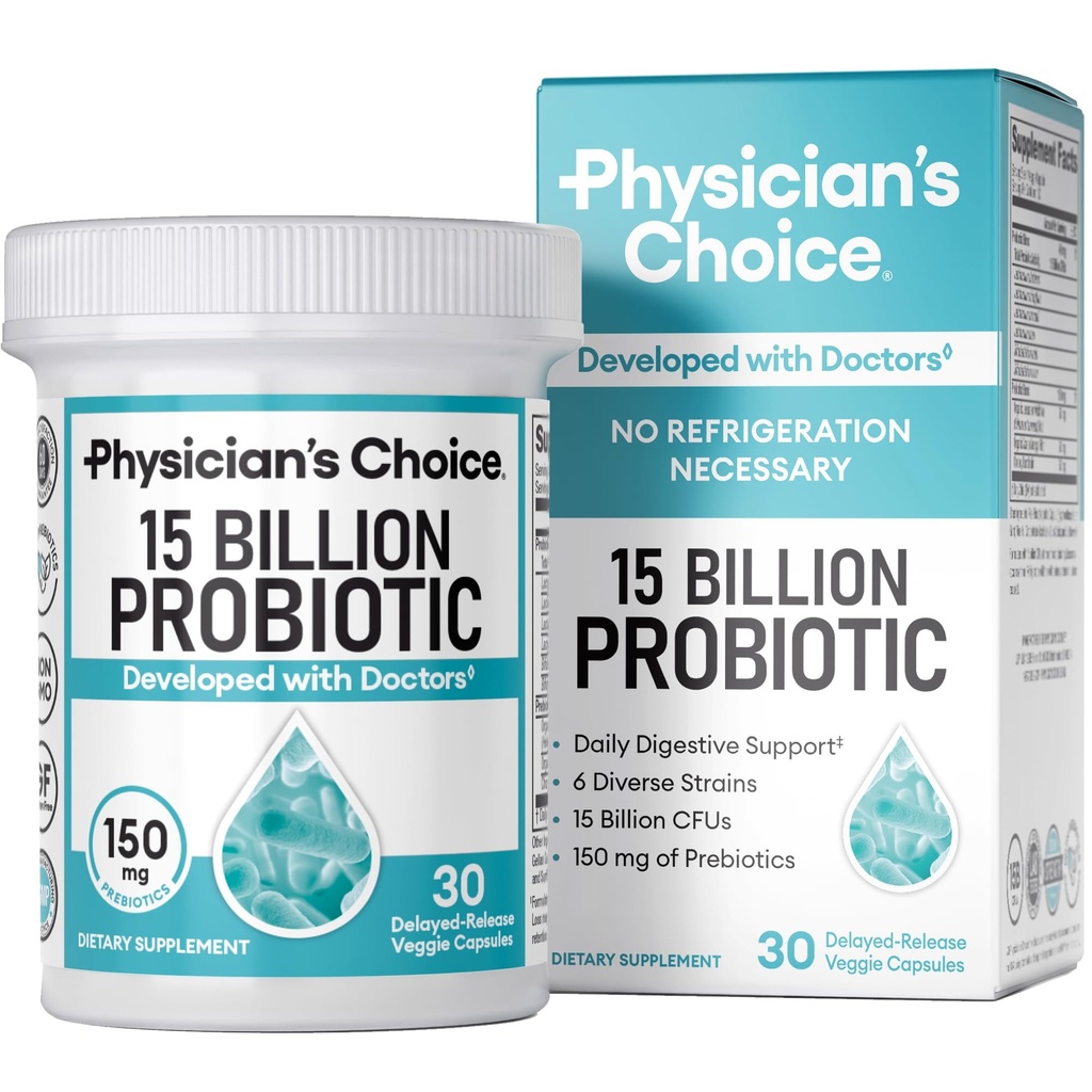 CHOIX du médecin Débutant Probiotiques 15 milliards CFU - 6 différentes souches et prébiotiques organiques, conçus pour la santé globale digestive et soutient la constipation occasionnelle, la diarrhée, le gaz et le blottis
