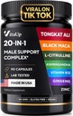 Tongkat Ali pour hommes 20 en 1 avec Astragalus - USA Made Mens Complement Complex avec Black Maca Root, L-Arginine, Ginseng, Calcium, Astragalus pour la force normale et support d'endurance - 90 Caps
