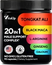 Tongkat Ali pour hommes 20 en 1 avec Astragalus - USA Made Mens Complement Complex avec Black Maca Root, L-Arginine, Ginseng, Calcium, Astragalus pour la force normale et support d'endurance - 90 Caps