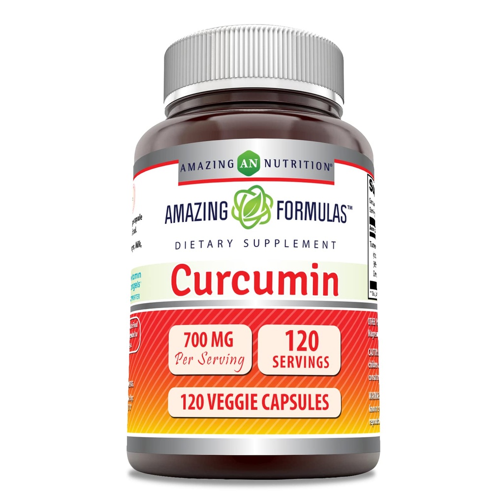 Formules étonnantes Curcumin Supplément de 700 mg 120 Capsules de légumes Extrait de racine curcuma Non-GMO