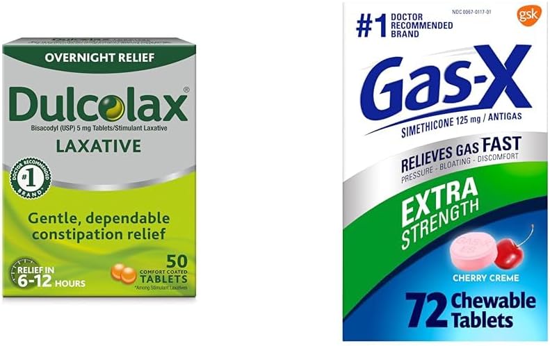 Dulcolax Laxative pour le soulagement de la constipation douce, comprimés de 5 mg de bisacodyl, 50 comprimés de comptage et de gaz-X d'extra-résistance avec Siméthicone 125 mg pour le dégel