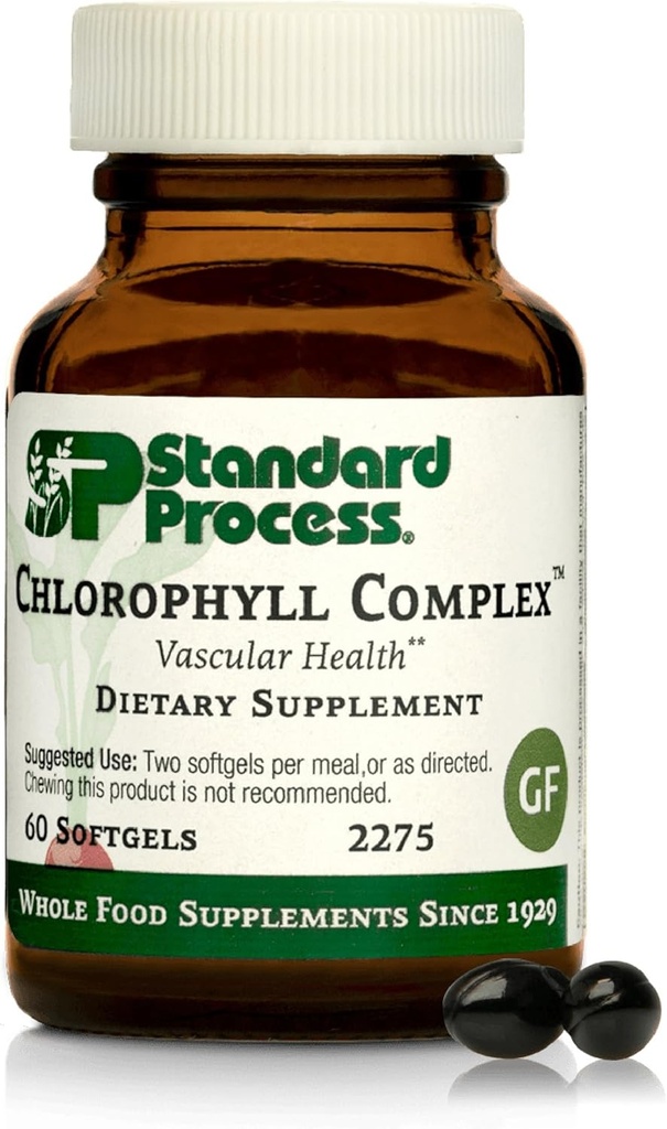 Complexe chlorophylle Standard Process Inc. - Soutien immunitaire, activité antioxydante, santé de la peau et des cheveux avec vitamine A, lécithine de tournesol, sarrasin, mousse espagnole - 60 Softgels