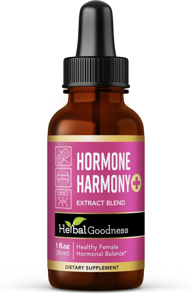 Herbal Goodness Hormone Harmony 1oz – Supplément d'équilibre hormonal biologique pour les femmes, enrichi avec probiotiques, soulagement de la ménopause, soutien à la fertilité, PMS et aide à la lactation