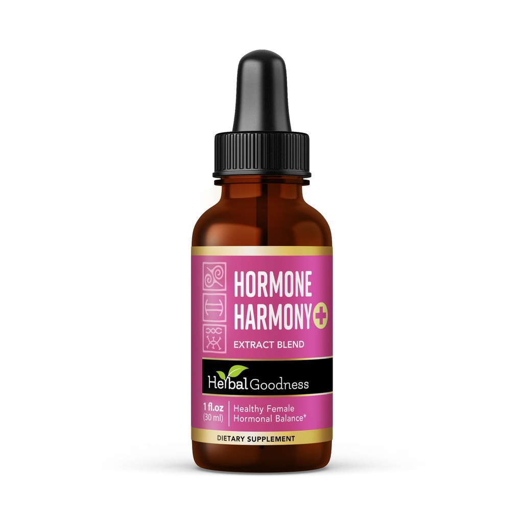Herbal Goodness Hormone Harmony 1oz – Supplément d'équilibre hormonal biologique pour les femmes, enrichi avec probiotiques, soulagement de la ménopause, soutien à la fertilité, PMS et aide à la lactation