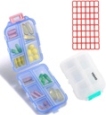 Pill Case (2 Pack) - Portable Petits Suppléments Comprimé Boîte de récipient avec 10 Compartiments - Médicament Vitamine Organizer Distributeur de stockage pour Voyage Voyage Poche Purse (Blue+White)