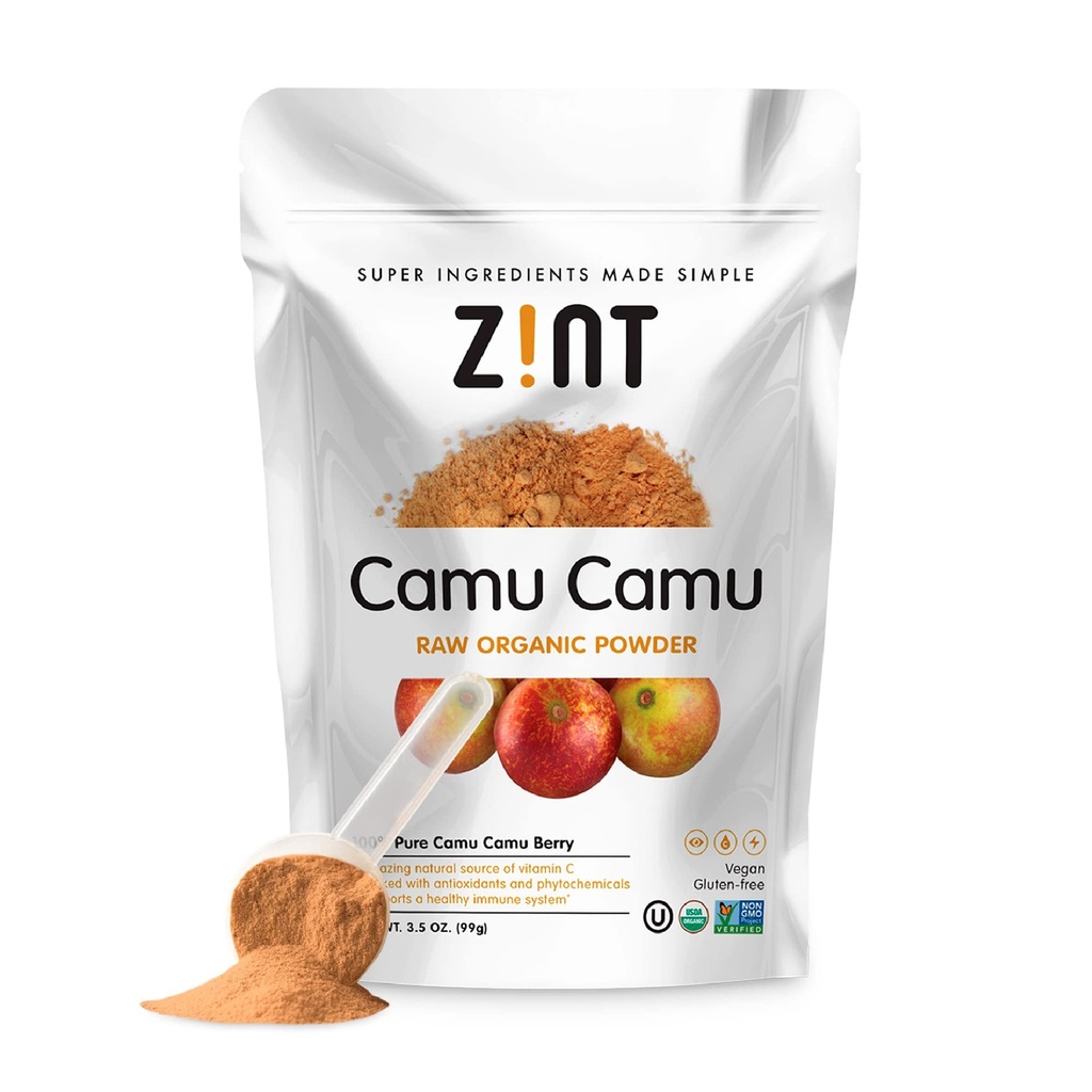 Zint Camu Camu Poudre Organique de Superfood Poudre de Fruit Organique d'Ingrédient d'Antioxydants Source Parfait pour les Smoothies, Jus, Crèmes Glacières