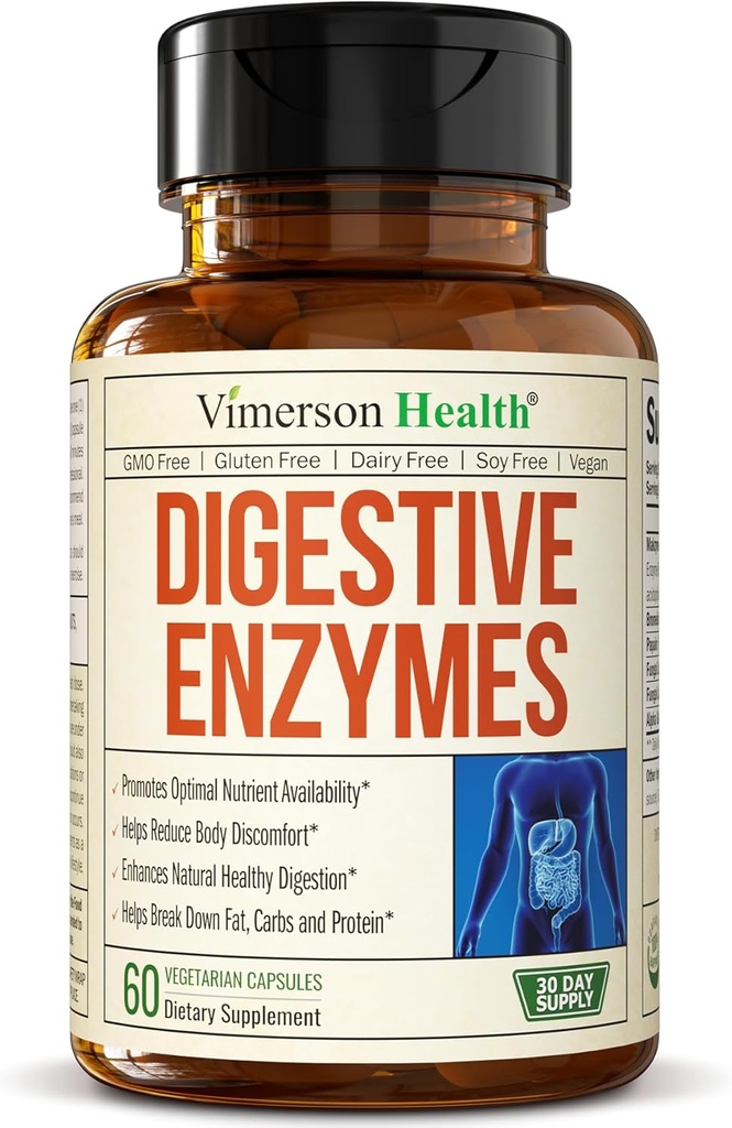 Enzymes digestifs - Enzymes Probiotiques Multi (Enzimas Digestivas) - Suppléments digestifs avec Formule Unique Makzyme-Pro - Enzymes avancés pour la digestion, les mouvements de Bowel et l'absorption des nutriments. 60 Casquettes