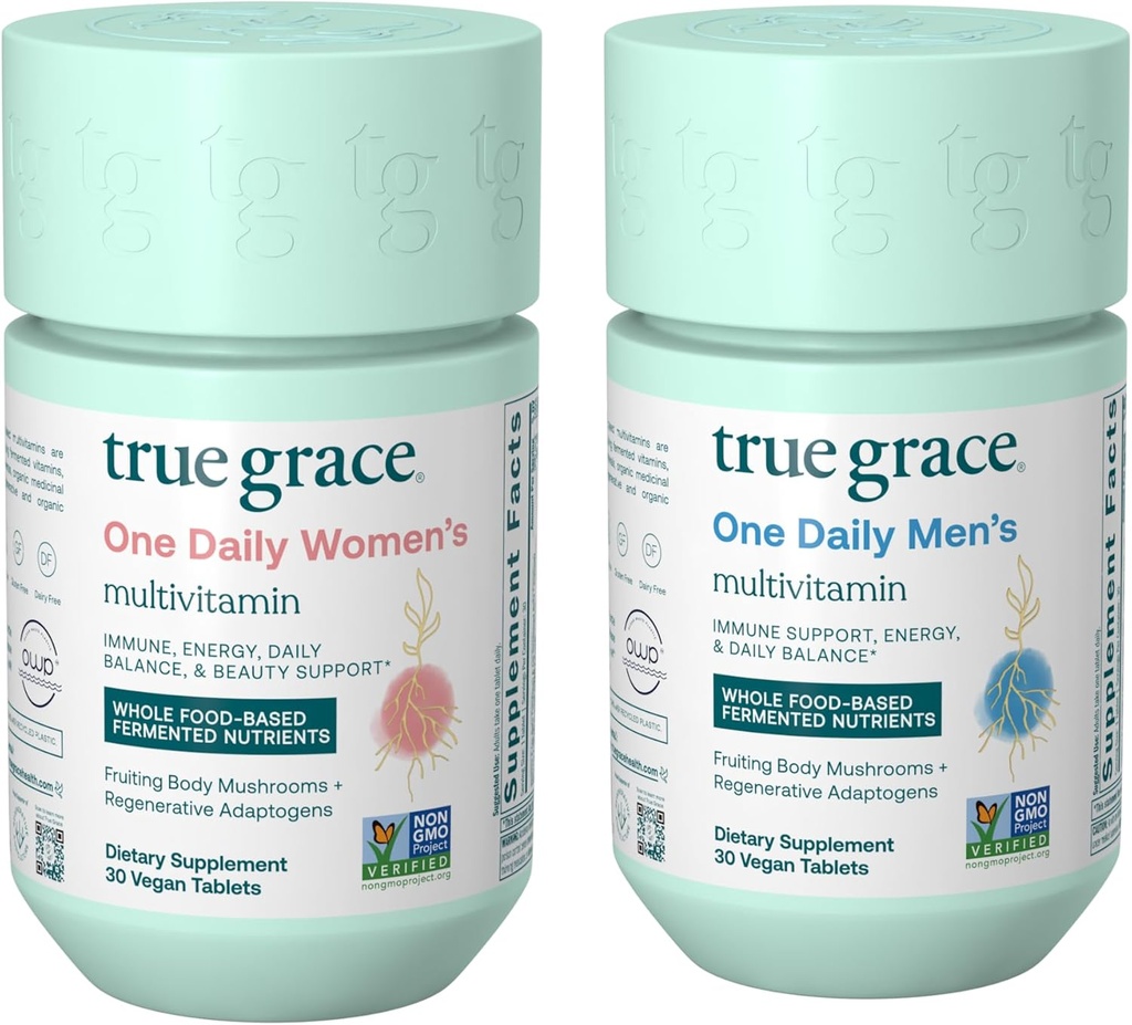 True Grace One Daily Hommes Multivitamine (30 comprimés végétaliens) + une femme quotidienne Multivitamine (30 comprimés végétaliens) - Non-OGM et sans gluten - 30 jours d'approvisionnement de chacun