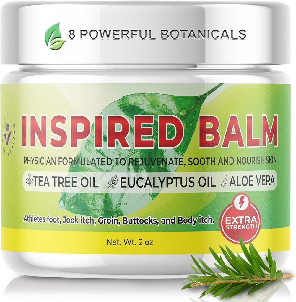Baume d'arbre de thé extra-fort pour la peau - Athlètes Crème de pied - Crème de démangeaison pour les hommes et les femmes - Crème de ver à anneaux - Idéal pour la peau sèche et démangeaison - Crème de pied de thé d'arbre de médecin à action rapide (2oz)
