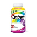 Multivitamine centrum pour femmes, supplément multivitamine/multiminérale avec fer, vitamine D3, vitamine B et vitamines antioxydantes C et E, comprimé, sans gluten, ingrédients non OGM - 250 Nombre