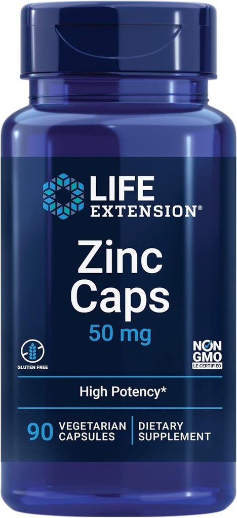 Extension de vie bouchons de zinc, zinc 50 mg, citrate de zinc, soutien Les défenses immunitaires du corps, ultra-absorbable, végétarien, non-OGM, sans gluten, 90 capsules végétariennes