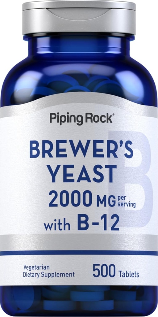 Piping Rock Brewer's Yeast Tablets 2000mg=500 Pills= avec B12=1 Végétarien, Supplément non OGM