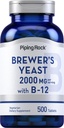 Piping Rock Brewer's Yeast Tablets 2000mg=500 Pills= avec B12=1 Végétarien, Supplément non OGM