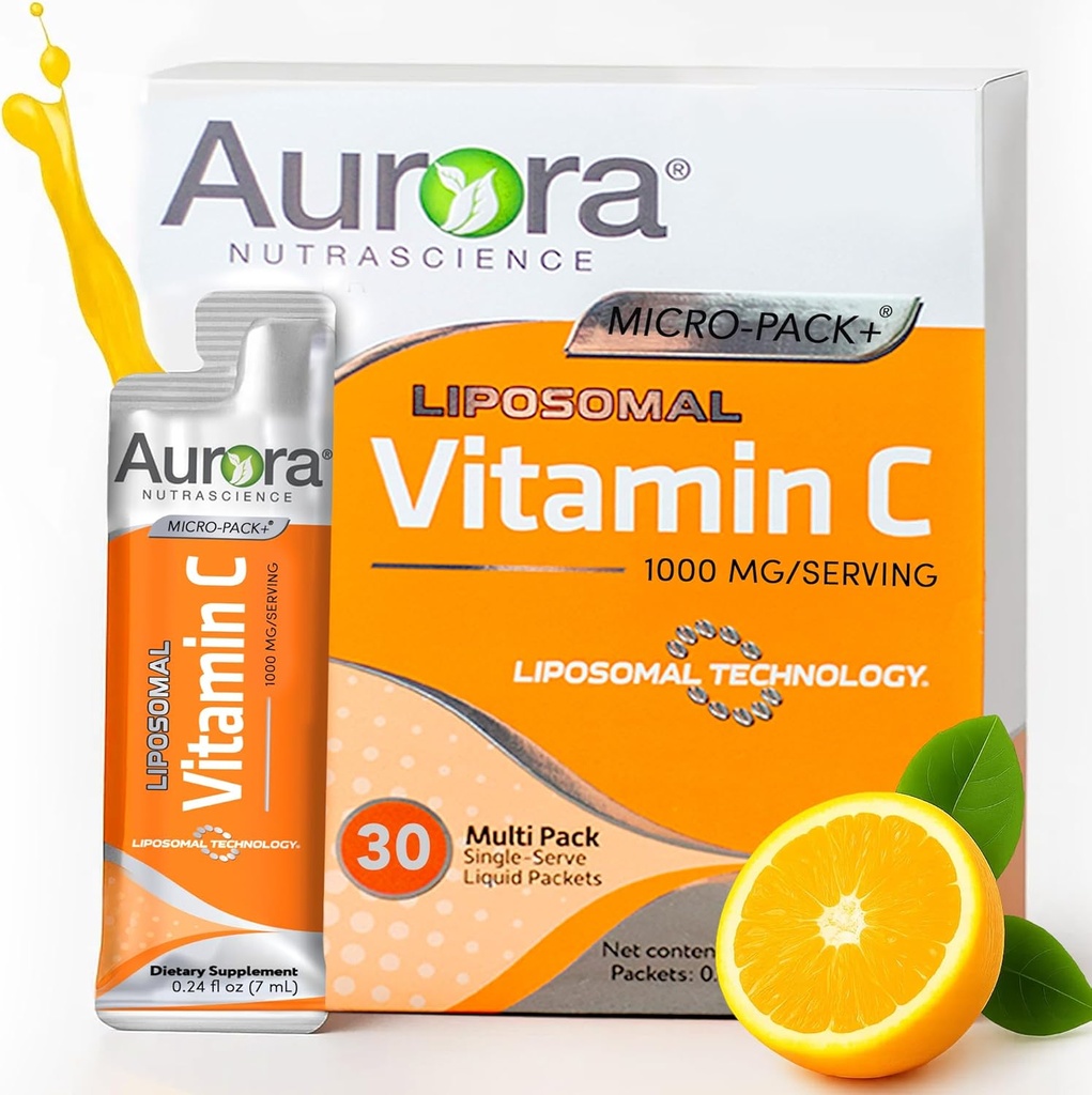 Aurora Nutrascience Micro-Paquet Vitamine Liposomique C, Soutien immunitaire, 1 000 mg par portion, Sans gluten, Non-OGM, 30 Packets à portion unique, 21,7 oz