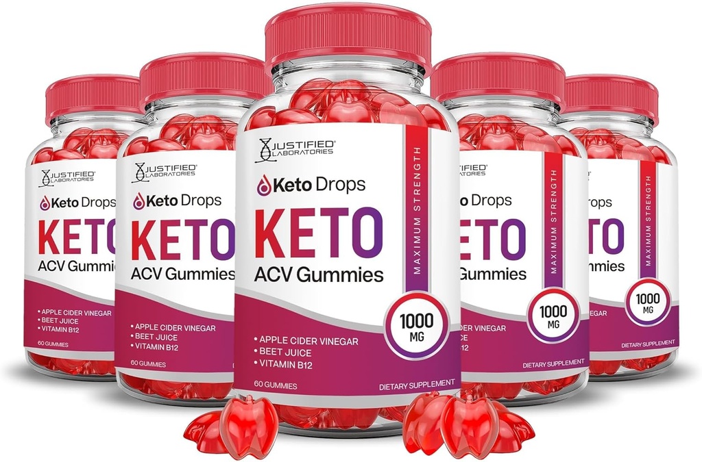 Laboratoires justifiés (5 pack Keto gouttes Gommies Keto ACV Formule 1000MG Keto gouttes Gommies Keto vinaigre de cidre de pomme préparé avec du jus de pomme de grenade poudre B12 Vegan Non OGM 300 Gommys