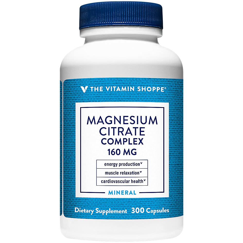 Le complexe de citrate de magnésium Vitamine Shoppe 160MG, supplément minéral qui soutient la production d'os, de dents et d'énergie (300 capsules)