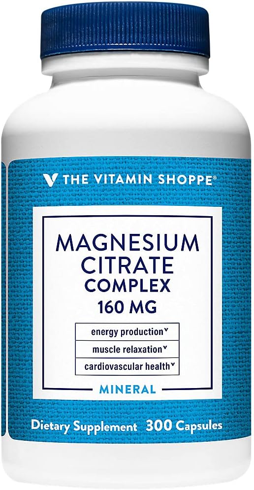 Le complexe de citrate de magnésium Vitamine Shoppe 160MG, supplément minéral qui soutient la production d'os, de dents et d'énergie (300 capsules)