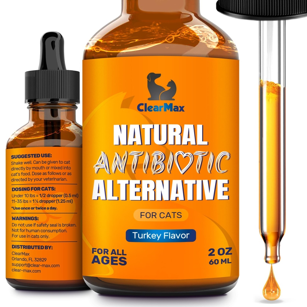 Antibiotiques pour les chats dans les gouttes – Traitement d'infection respiratoire à l'at : rhume, toux et allergies – Traitement de l'ITU des chats avec la dinde Arôme – Peut soutenir les hanches et les articulations – approprié pour tous les âges et races – 2 Oz