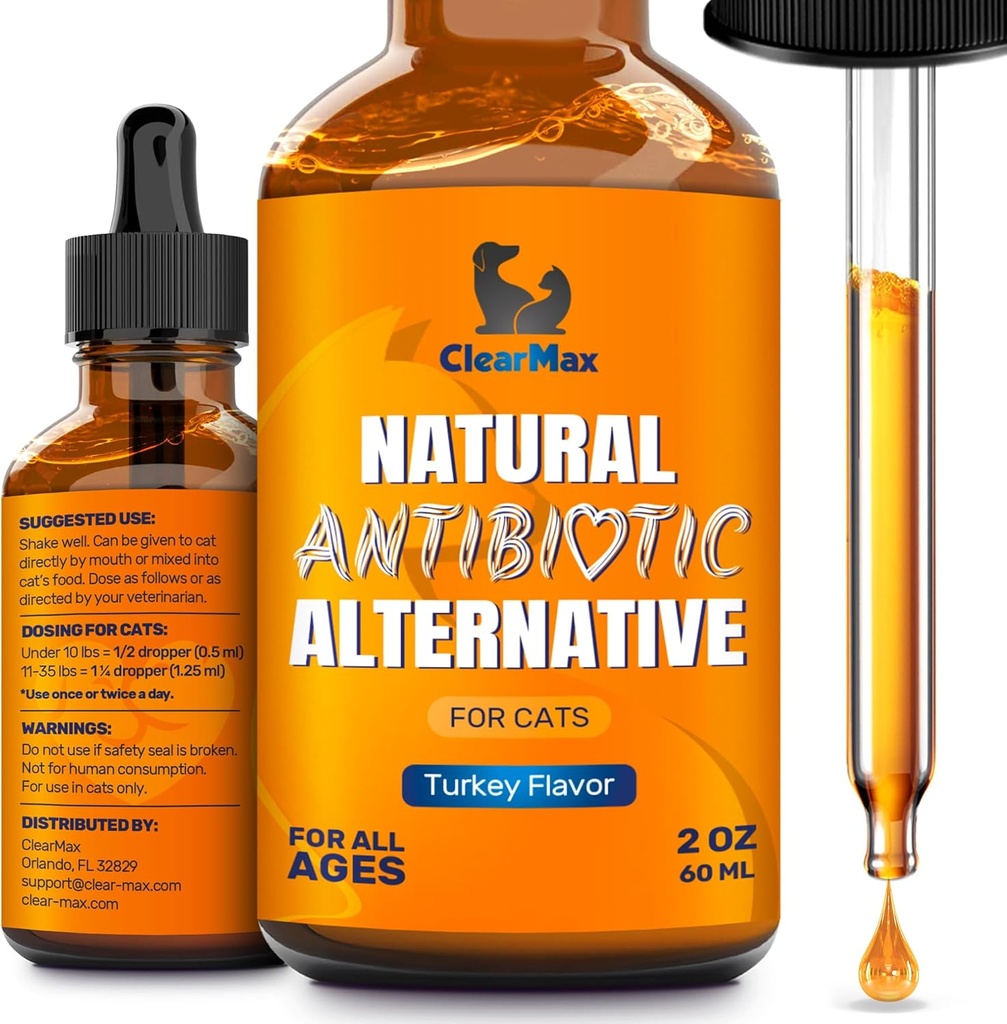 Antibiotiques pour les chats dans les gouttes – Traitement d'infection respiratoire à l'at : rhume, toux et allergies – Traitement de l'ITU des chats avec la dinde Arôme – Peut soutenir les hanches et les articulations – approprié pour tous les âges et races – 2 Oz