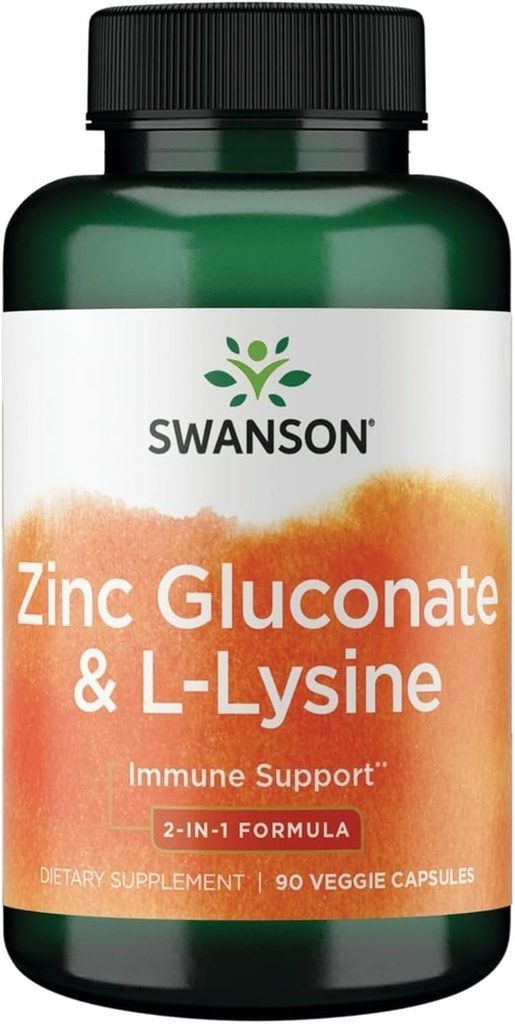 Swanson Zinc Gluconate '&' L-Lysine - 2-en-1 Formule 90 Bouchons de légumes