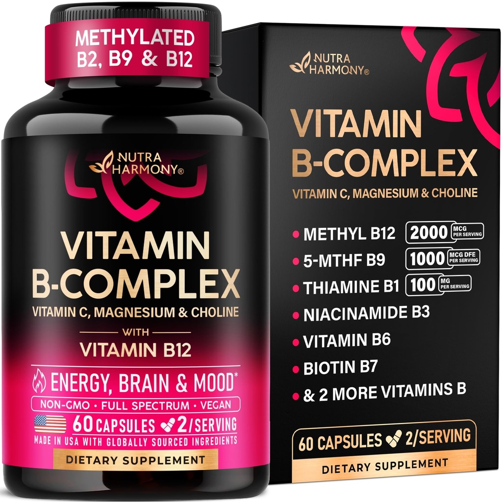 Complexe Vitamine B pour les hommes et les femmes - Riboflavine B2, B12, B1, B3, B5, B6, B7, B8, B9.