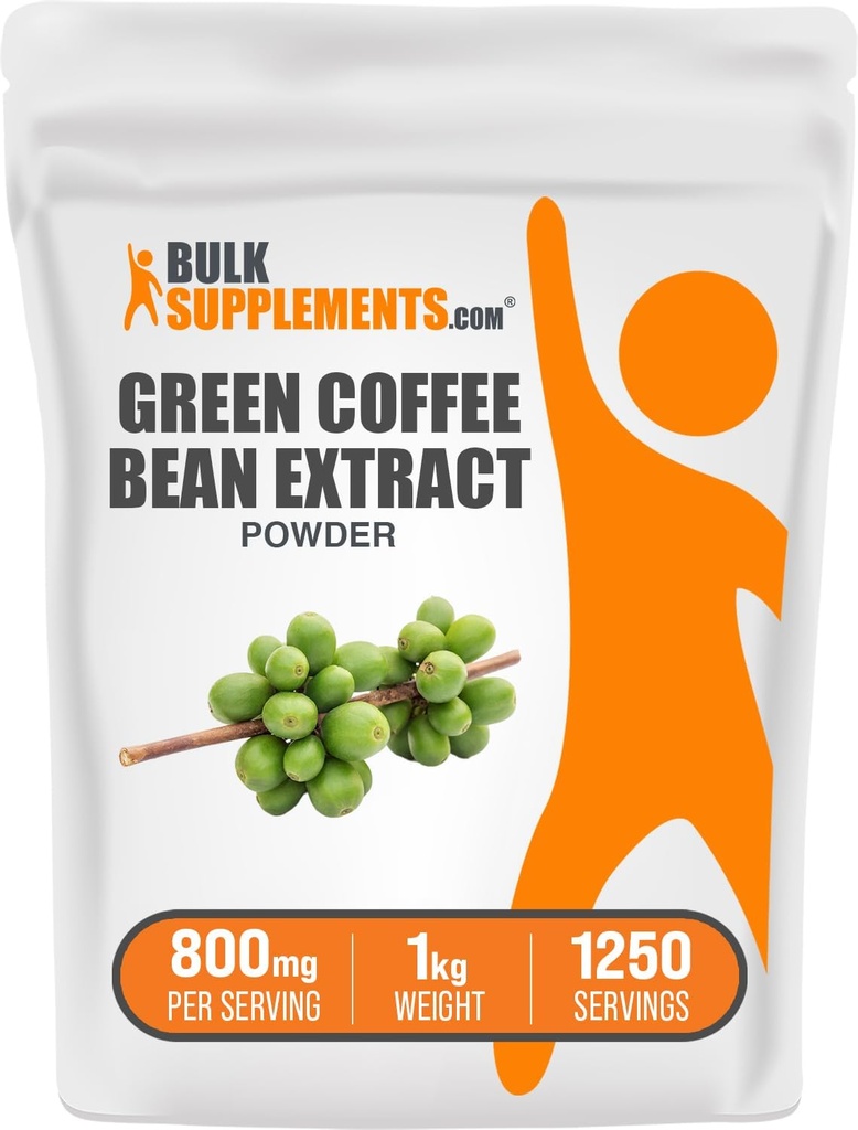 Suppléments en vrac Poudre d'extrait de café vert - Suppléments de café vert - Support énergétique, sans gluten, 800mg par portion, 1kg (2,2 lbs) (paquet de 1)