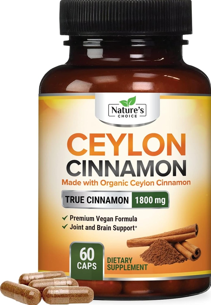 Ceylan Cinnamon Capsules 1800mg - Certified Organic Cannamon, mis en bouteille aux États-Unis, & Pure Extra Strength Ceylan Cinnamon Supplément, pilules antioxydantes, sans OGM et sans gluten, sans sucre - 60 capsules