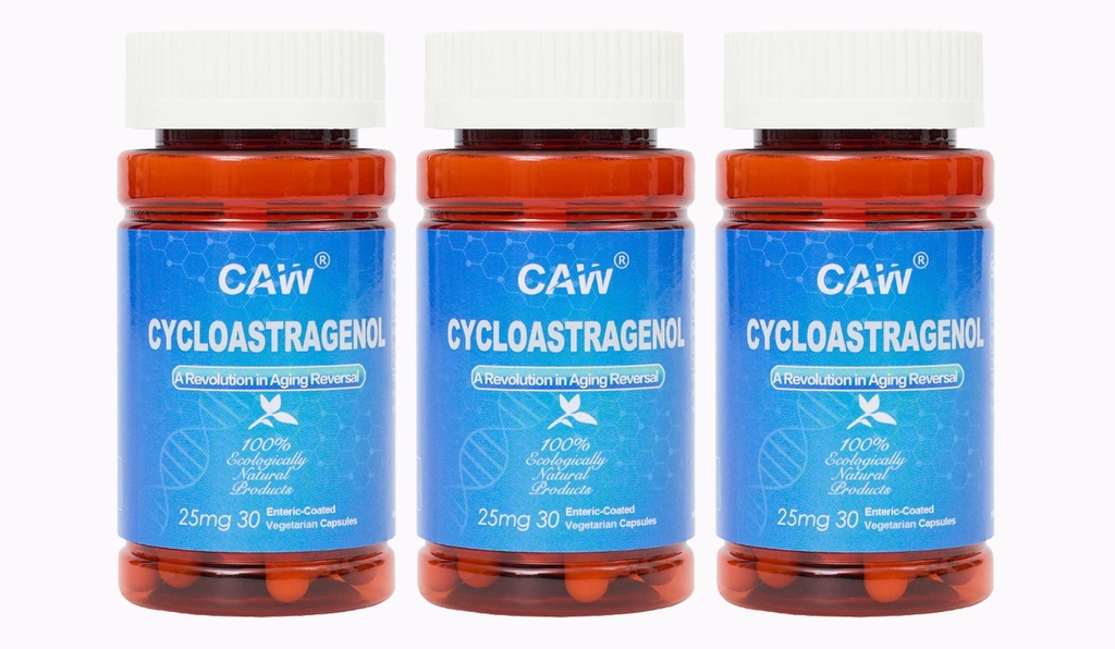 Hypersorption CAW Cycloastragenol (en anglais seulement) Telomere Support Anti-Aging (en anglais seulement) Cell Health Immune Booster (en anglais seulement) 25Mg 30Gélules entériques 3 bouteilles
