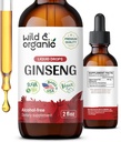 Extrait de ginseng rouge coréen sauvage et biologique - Supplément de ginseng Panax pour le soutien immunitaire - Teinture de racine liquide pour le bien-être général - Vegan, sucre et sans alcool - 2 fl oz