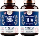 BOTANIQUES DE WINDSOR DHA prénatal et pilules de fer pour les femmes avec acide folique - Ensemble de vitamines prénatales