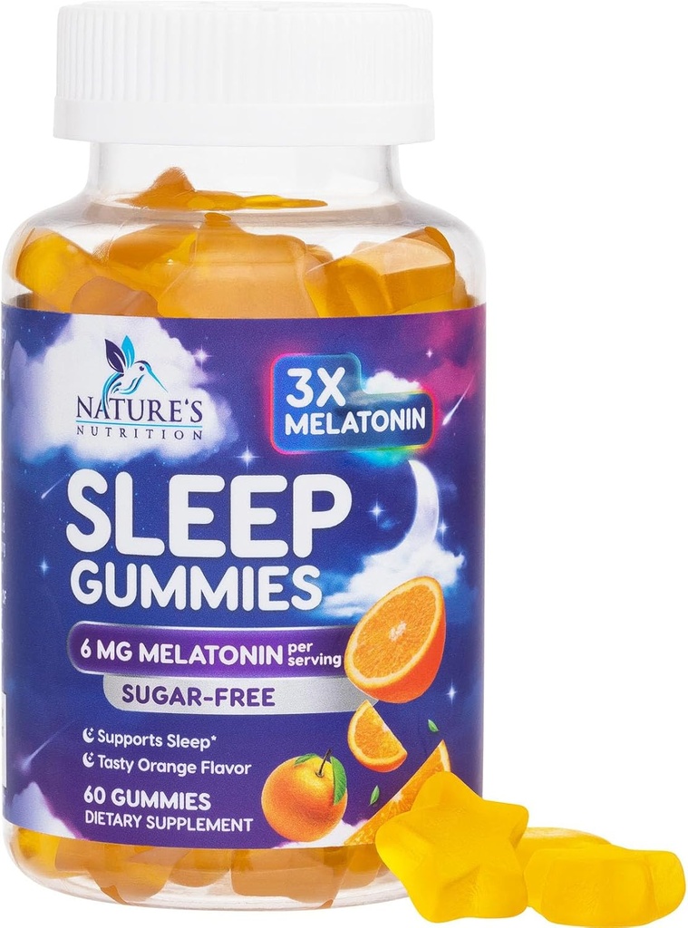 Gommies Melatonine Sleep sans sucre - 6 mg Gommies Melatonine Sleep pour adultes, Suppléments Gommy Dormant Extra Force, Supplément de soutien au sommeil occasionnel, 6 mg Gomitas para Dormir - 60 Compte