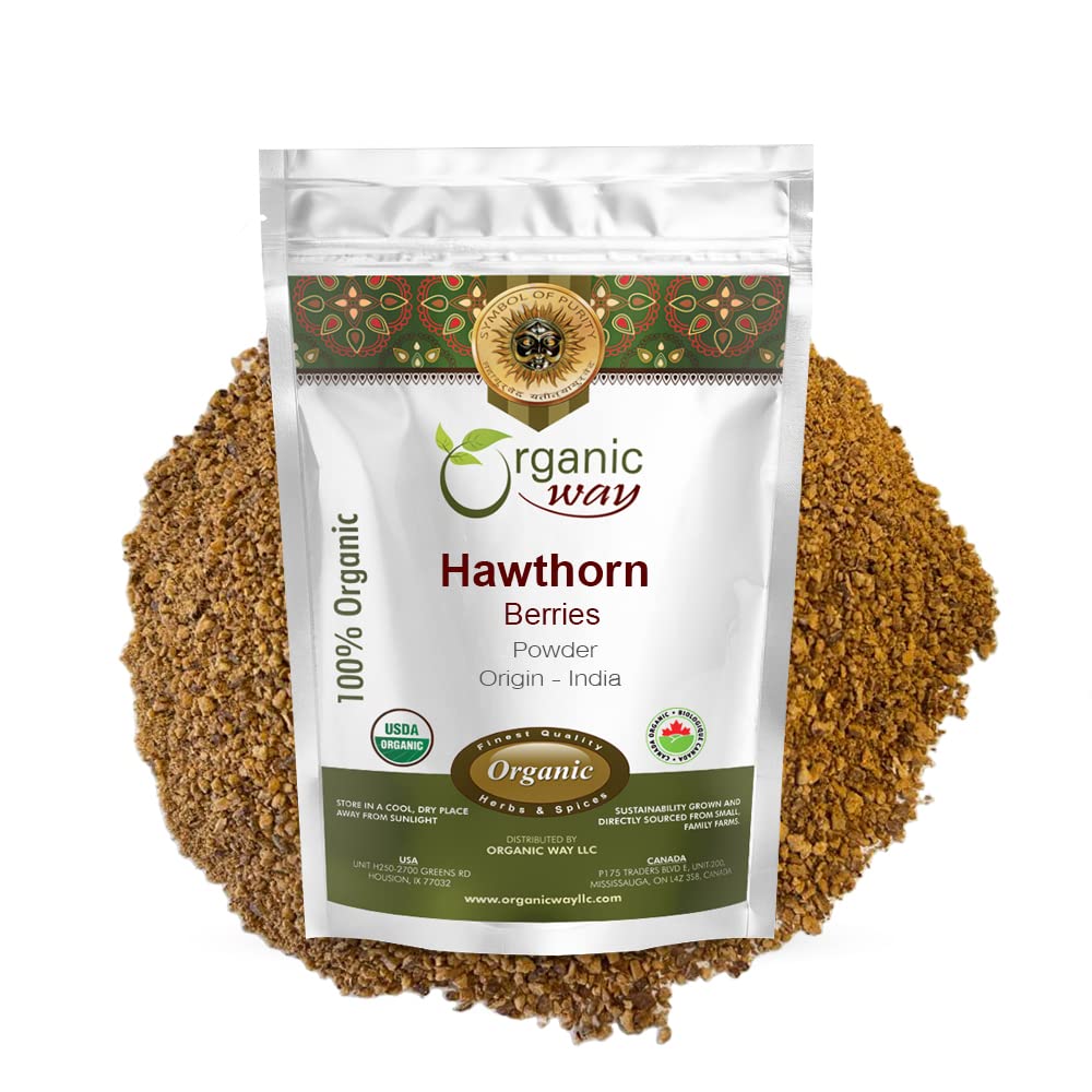 Bio Way Hawthorn Berry Powder (Crataegus monogyna) - European Wild-Harvest (European Wild-Harvest) Organic & Kosher Certified (Organic & Kosher Certified) Vegan (Végétalien) Non OGM et sans gluten (USDA Certified) Origine - Albanie (1/4 LBS / 4 Oz)
