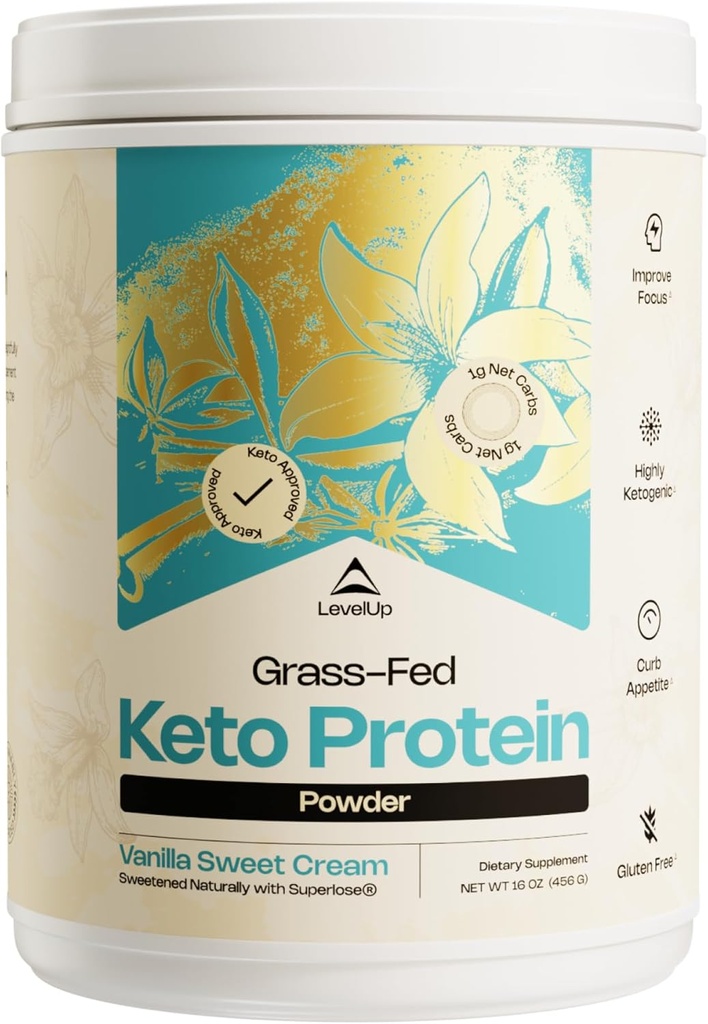 LevelUp Keto Protein, avec Collagen Peptides, Energing MCT, Whey Isolate Protein, supplément de poudre de protéines kétogéniques - Vanilla Sweet Cream