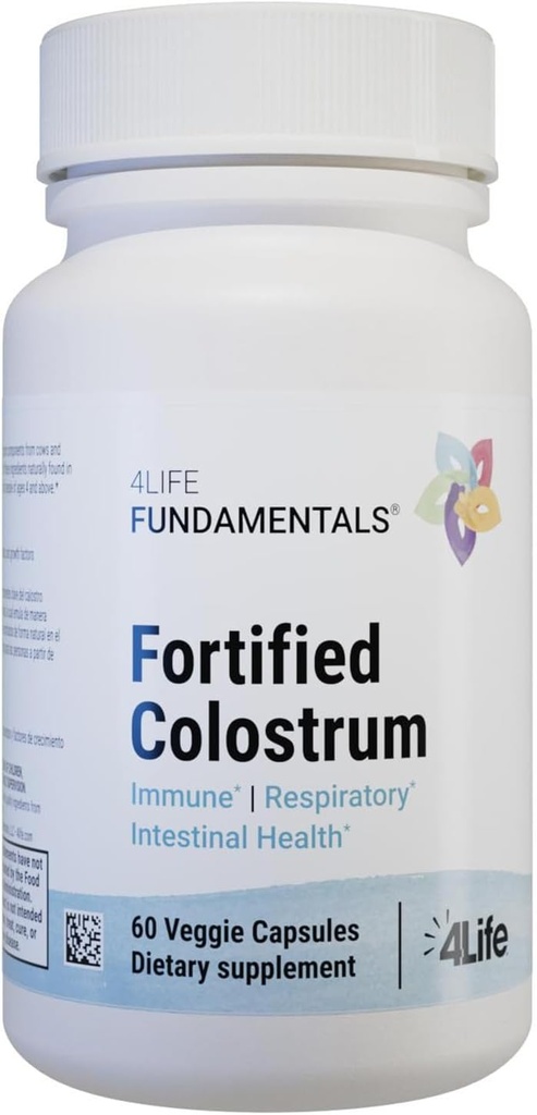 4Life - Fortified Colostrum - Bovine Colostrum Capsules de Véggie pour le soutien de la fonction immunitaire, absorbante, respiratoire et cérébrale avec la lactoferrine, la lactalbumine et la graisse de lait Globule Membrane - 60 Capsules